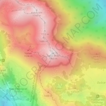 Topografische Karte Sveto brdo, Höhe, Relief