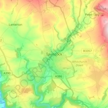 Topografische Karte Tavistock, Höhe, Relief