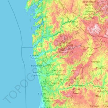 Topografische Karte Minho, Höhe, Relief