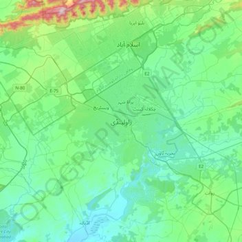 Topografische Karte Rawalpindi, Höhe, Relief