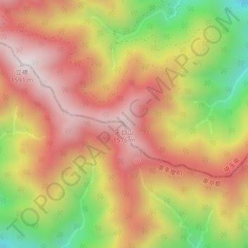 Topografische Karte Mt. Tenmoku, Höhe, Relief