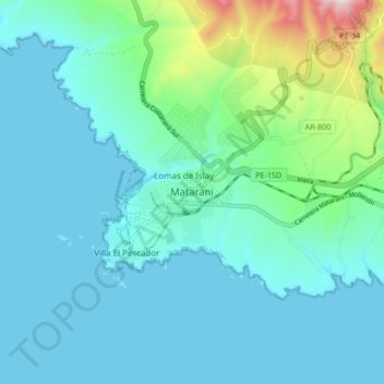 Topografische Karte Matarani, Höhe, Relief