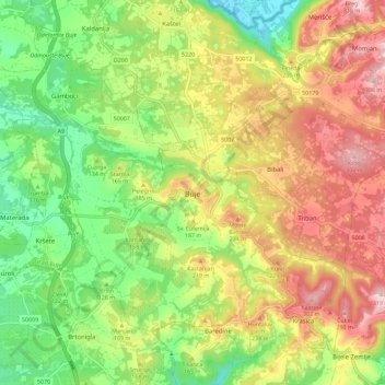 Topografische Karte Buje, Höhe, Relief