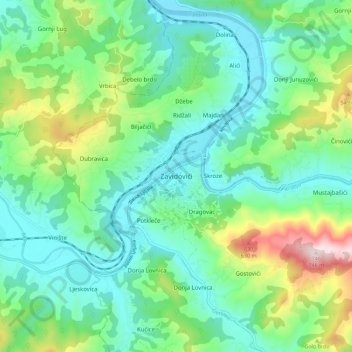 Topografische Karte Zavidovići, Höhe, Relief