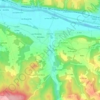 Topografische Karte Lanquais, Höhe, Relief