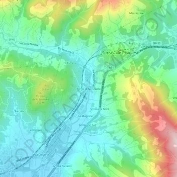 Topografische Karte Ponte di Serravalle, Höhe, Relief