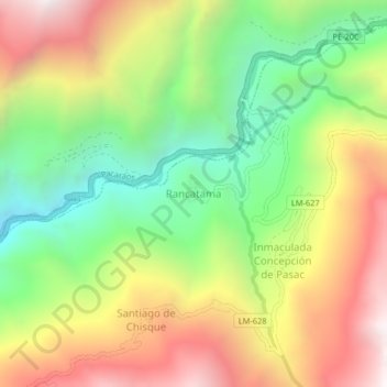 Topografische Karte Rancatama, Höhe, Relief