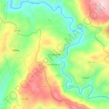 Topografische Karte Portela de Cá, Höhe, Relief