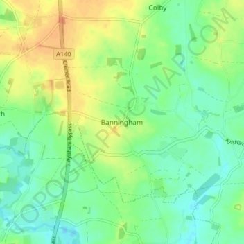 Topografische Karte Banningham, Höhe, Relief