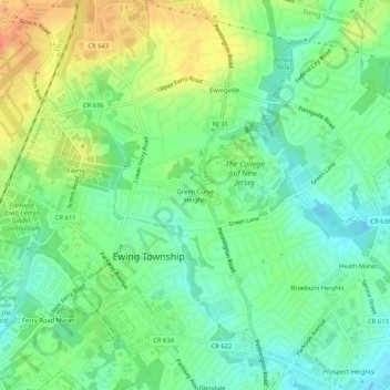 Topografische Karte Green Curve Heights, Höhe, Relief