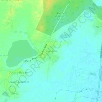 Topografische Karte Sirudāvūr, Höhe, Relief
