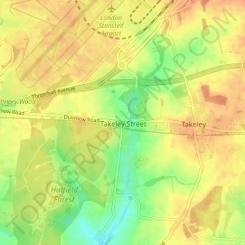 Topografische Karte Takeley Street, Höhe, Relief