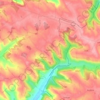 Topografische Karte Campagnac, Höhe, Relief