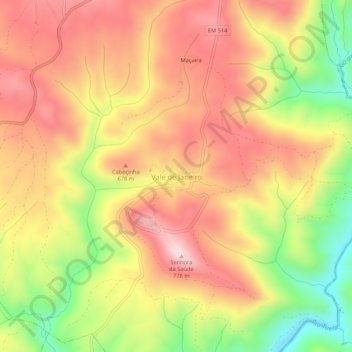 Topografische Karte Vale de Janeiro, Höhe, Relief