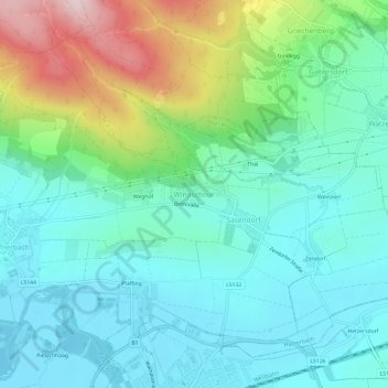 Topografische Karte Windschnur, Höhe, Relief