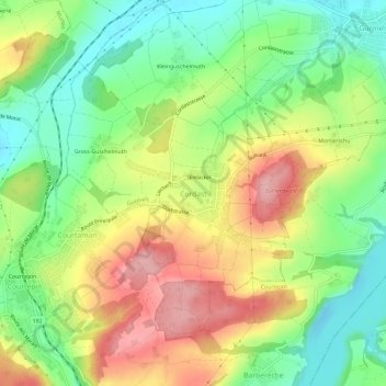 Topografische Karte Cordast, Höhe, Relief
