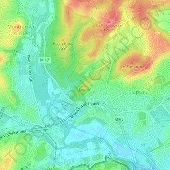 Topografische Karte Lauriol, Höhe, Relief