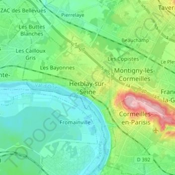 Topografische Karte Herblay-sur-Seine, Höhe, Relief