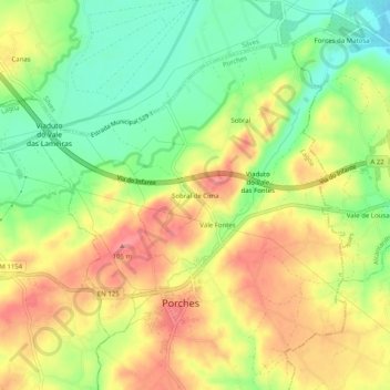 Topografische Karte Sobral de Cima, Höhe, Relief