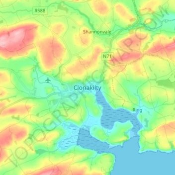 Topografische Karte Clonakilty, Höhe, Relief