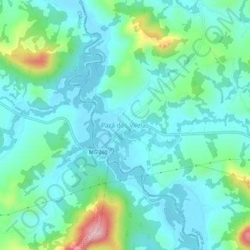 Topografische Karte Pará dos Vilelas, Höhe, Relief
