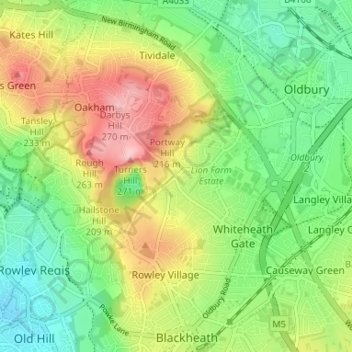 Topografische Karte Turner's Portway, Höhe, Relief