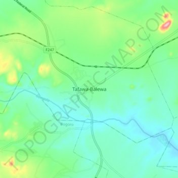 Topografische Karte Tafawa-Balewa, Höhe, Relief