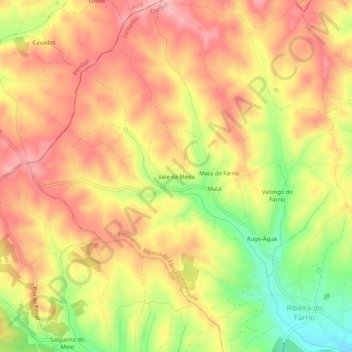Topografische Karte Vale da Meda, Höhe, Relief
