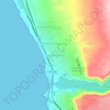 Topografische Karte Pueblo Nuevo, Höhe, Relief