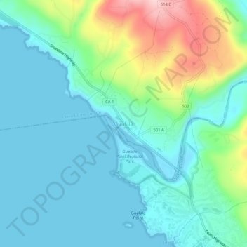 Topografische Karte Gualala, Höhe, Relief