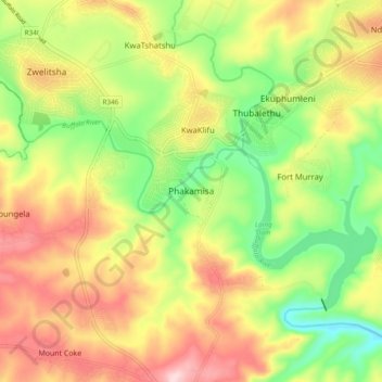 Topografische Karte Phakamisa, Höhe, Relief