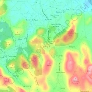 Topografische Karte Pia do Urso, Höhe, Relief