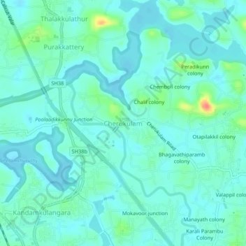 Topografische Karte Cherukulam, Höhe, Relief