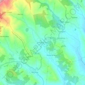 Topografische Karte Freixial de Cima, Höhe, Relief
