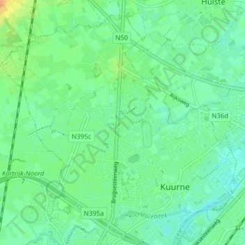 Topografische Karte Kuurne, Höhe, Relief