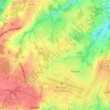 Topografische Karte Le Rhu, Höhe, Relief