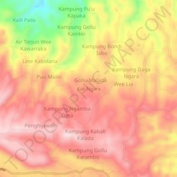 Topografische Karte Kali Ngara, Höhe, Relief