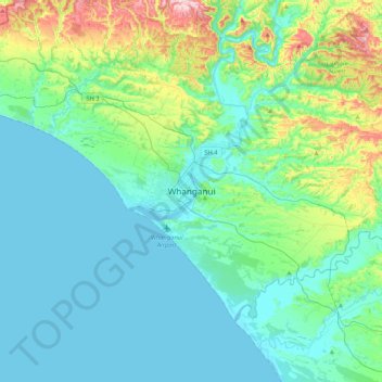 Topografische Karte Whanganui, Höhe, Relief