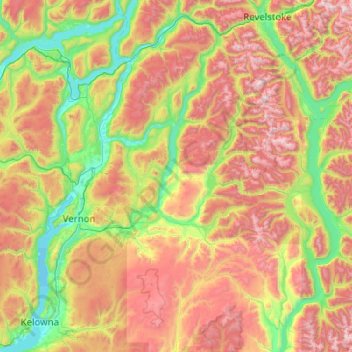 Topografische Karte North Okanagan, Höhe, Relief