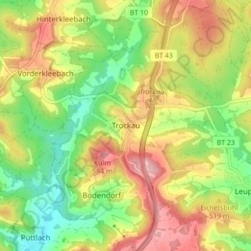 Topografische Karte Trockau, Höhe, Relief