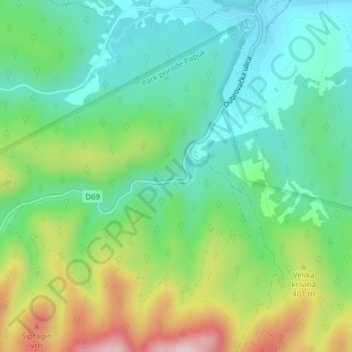 Topografische Karte Rupnica, Höhe, Relief