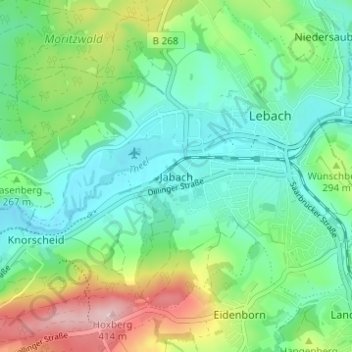 Topografische Karte Jabach, Höhe, Relief