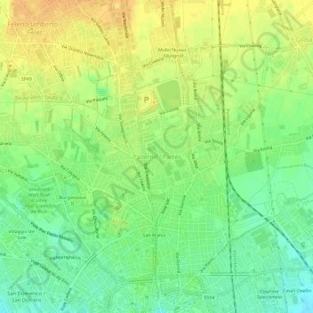 Topografische Karte Paderno, Höhe, Relief