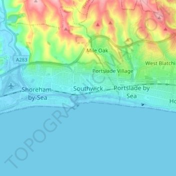 Topografische Karte Southwick, Höhe, Relief