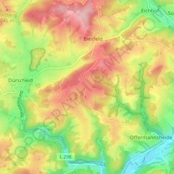 Topografische Karte Hufe, Höhe, Relief