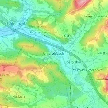 Topografische Karte Unterölsbach, Höhe, Relief