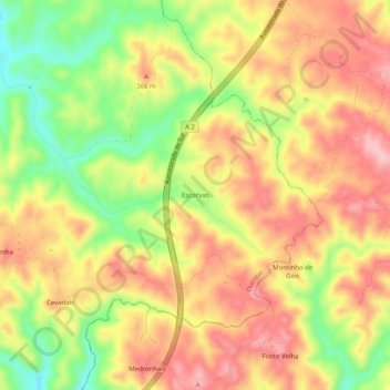 Topografische Karte Escorvas, Höhe, Relief