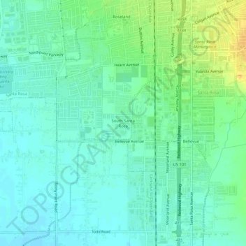 Topografische Karte South Santa Rosa, Höhe, Relief