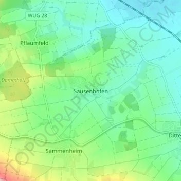 Topografische Karte Sausenhofen, Höhe, Relief