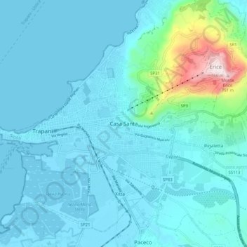Topografische Karte Casa Santa, Höhe, Relief